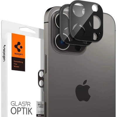 Spigen Optik Pro tR Ez Fit Lens Protector - комплект 2 броя предпазни стъклени протектора за камерата на iPhone 15 Pro, iPhone 15 Pro Max, iPhone 14 Pro, iPhone 14 Pro Max (черен)