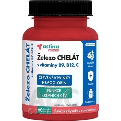 Astina Železo CHELÁT s vitaminy B9 B12 C 60 kapsúl