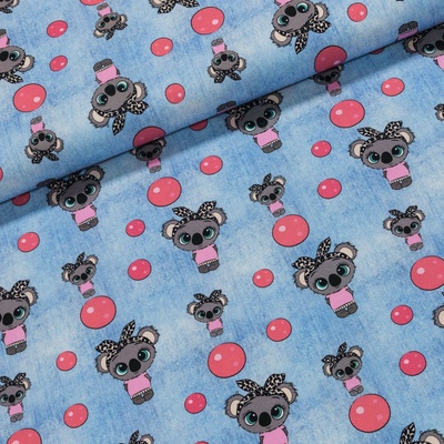 Bavlněný úplet dětský 889480581 holka koala na světle modré, š.150cm (látka v metráži)