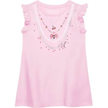 Guess Розова свободна рокля за мини момиче с детайли и къдрички Guess