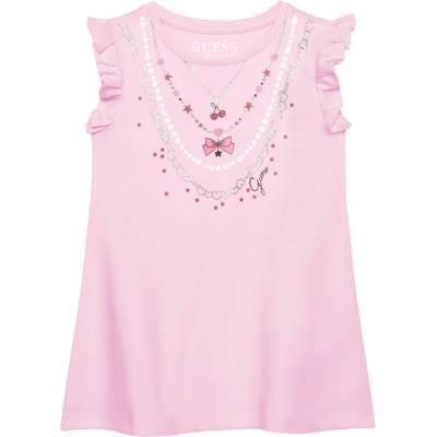Guess Розова свободна рокля за мини момиче с детайли и къдрички Guess