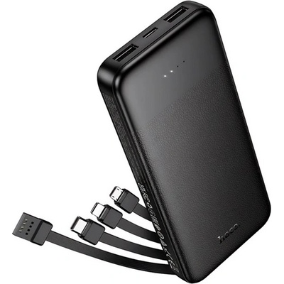 hoco. J163 2 USB+Type-C гнездо бързо зарядно устройство 10000mAh + фиксиран USB/Type-C/мълния/microUSB кабел, ЧЕРНО J163_B (J163_B)
