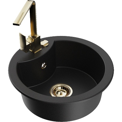 Mexen Diego гранитна мивка с 1 камера и кухненски смесител Rita, черен - 6512-77-670300-50 (6512-77-670300-50)