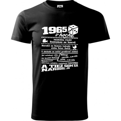 1965 v kocke klasické pánske tričko čierne
