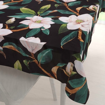 Biante bavlna ubrus Sandra SA-300 Květy magnolie na černém 120x180 cm