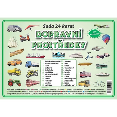 Sada 24 karet - dopravní prostředky - Kol.