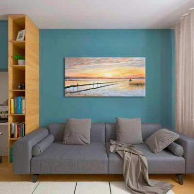 Obraz na plátne FAREBNÝ ZÁPAD SLNKA PRI POBREŽÍ - 100x50 cm