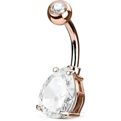 Šperky4U zlacený piercing do pupíku kapka čirý kámen WP01048-RDC