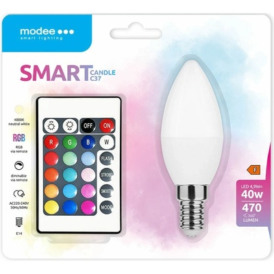 Modee LED Smart žárovka Candle C35 4,9W E14 270° RGB+W 470 lm MSL-C4,9WE14RGB-R + ovladač