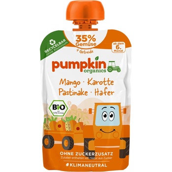 Pumpkin Organics Био пюре Pumpkin Organics - Пауч с овесени ядки, манго и морков, 100 g (210718)
