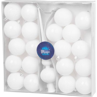 MagicHome Vánoční koule sada 21 ks 6 cm bílé špice na vánoční stromek