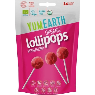 YumEarth Ovocné lízanky BIO jahoda 85 g