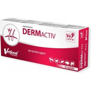 VetFood Dermactiv - хранителна добавка за кожа и козина за кучета, котки и дребни животни, 60 капсули - Полша