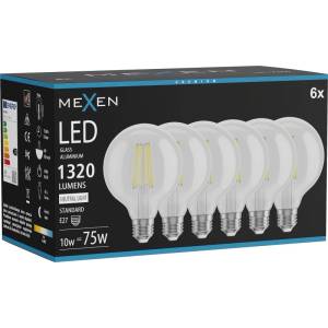 Mexen Vintis 6x LED филаментна крушка E27, G95, 10W, неутрална - 4000K, 1320 lm, прозрачна (L157-E27-1040-00x06)