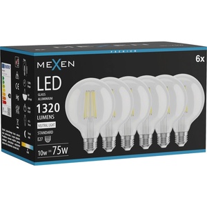 Mexen Vintis 6x LED филаментна крушка E27, G95, 10W, неутрална - 4000K, 1320 lm, прозрачна (L157-E27-1040-00x06)