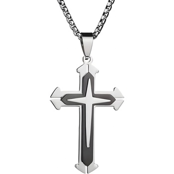 HARAHU Колие JO-34099 Cross - Сребриста / Черна KP34099 (JO-34099)