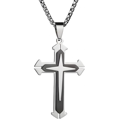 HARAHU Колие JO-34099 Cross - Сребриста / Черна KP34099 (JO-34099)