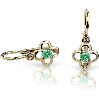 Danfil dětské náušnice kytičky C1944 ze žlutého zlata s kamínkem Emerald Green zapínání brizura