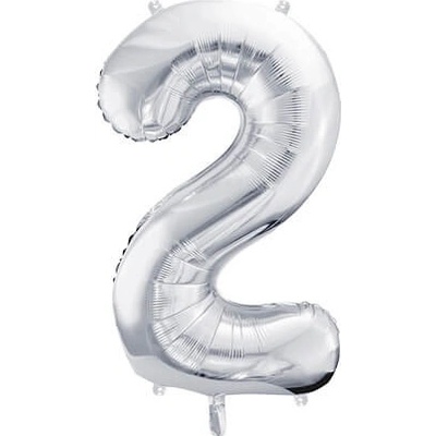 PartyDeco Fóliový balón Číslo 2 strieborný 86cm