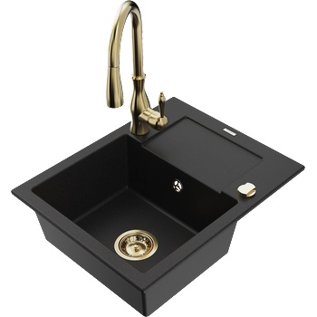 Mexen Enzo гранитна мивка с 1 отделение с отцедник и кухненски смесител Savita, черен - 6506-77-672601-50 (6506-77-672601-50)