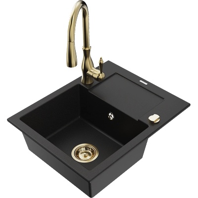 Mexen Enzo гранитна мивка с 1 отделение с отцедник и кухненски смесител Savita, черен - 6506-77-672601-50 (6506-77-672601-50)