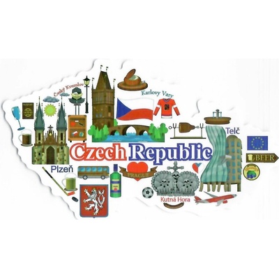 Samolepka mapa ČR se známými budovami 6 x 10 cm - barevná