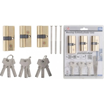 BGS DIY Súprava mosadzných cylindrických zámkov | univerzálny kľúč | 15 ks BGS 8092