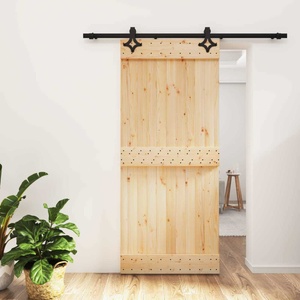 vidaXL Преплъзваща се врата 90 x 210 cm Естествено и черно (3445064)
