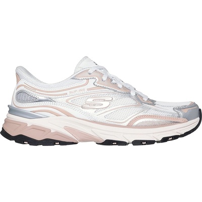 Skechers Дамски маратонки Skechers Metallic Overlay Mesh Lace-Up Slip- Runners Womens - White/Pink