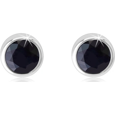 Šperky Eshop Náušnice ze 14K bílého zlata kulatý černý safír s modrými odlesky, puzetové zapínání S1GG42.34