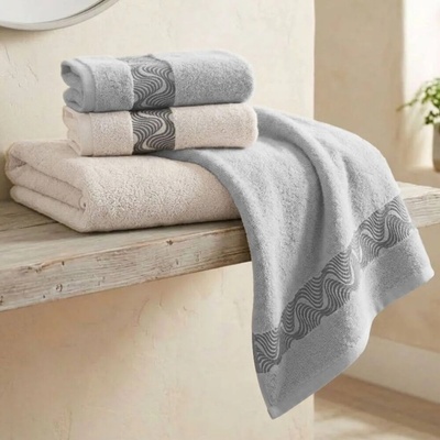 Knitva sada 2 ks ručníků 50 x 100 cm a 2 ks osušek 70 x 140 cm příboj béžová a šedá