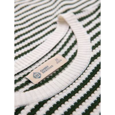 Ombre knitted t-shirt with navy stripes and openwork weave olive and white