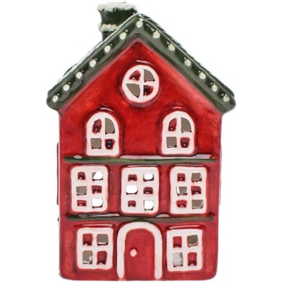 Dekorácia domček na čajovú sviečku 10x8,5x14,5 cm porcelán červená