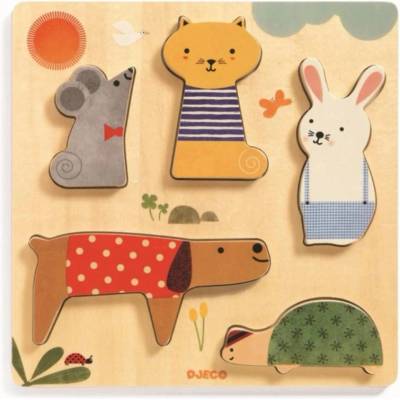 DJECO Wooden Block Puzzle Pets играчка сортер 12m+