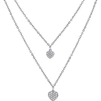Silvego Dvojitý strieborný náhrdelník s príveskami srdca s brilliance zirconia MSS165N