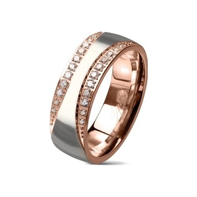 Šperky4U Zlacený ocelový prsten se zirkony OPR0097