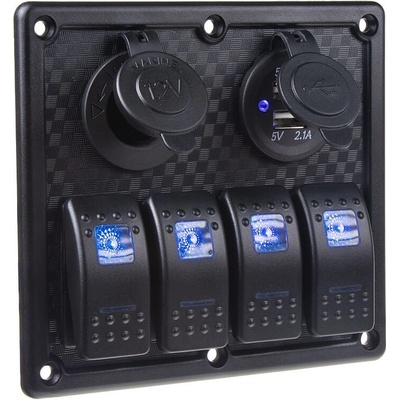 Panel s 4x spínači Rocker, CL + USB zásuvka, 12/24V