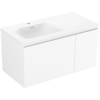 Mexen Rivel шкаф за баня 90 см с мивка Vela лява, 1S, 1D, релефна, бяла мат - 91A23-09047-3-BBFF01-W23L01 (91A23-09047-3-BBFF01-W23L01)