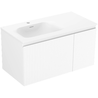 Mexen Rivel шкаф за баня 90 см с мивка Vela лява, 1S, 1D, релефна, бяла мат - 91A23-09047-3-BBFF01-W23L01 (91A23-09047-3-BBFF01-W23L01)
