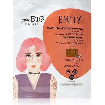 puroBIO Cosmetics Emily Career Girl хидратираща платнена маска с алое вера 15ml