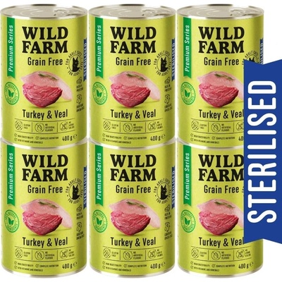 WILD FARM Premium Grain Free Turkey and Veal 6x400g - беззърнена храна за кастрирани котки