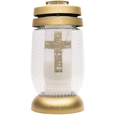 Bolsius Стъклен фенер с ритуална свещ и кръст - Bolsius с горене 36 часа (BO-3L-CR)