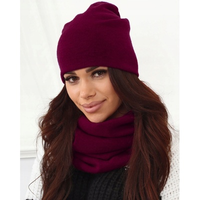Fashionweek Moderni zimní set čepice a šála pletený tunel FAN01/K40 Burgundsko-švestka