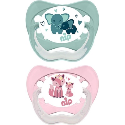 NIP Силиконови залъгалки NIP - Family, Слон и лисица, 0-6 м, 2 броя (14000821310032)