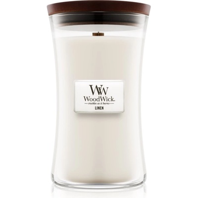 WoodWick Linen ароматна свещ с дървен фитил 609.5 гр