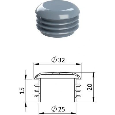 Vnitřní krytka kulatá ø 32 mm, plastová, šedá