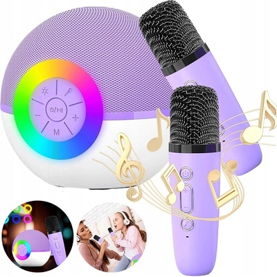MINI KARAOKE SE 2 MIKROFONY A LED SVĚTLY FIALOVÁ PRO PÁRTY