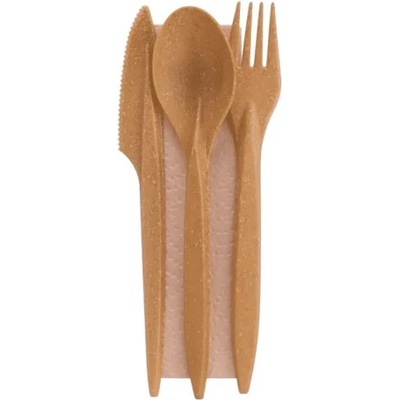 Nideko Príborová sada bio-kompozit | lyžica+vidlička+nôž+obrúsok | hnedá | 18,5 cm