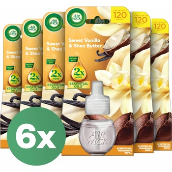 Air Wick Sladká vanilka a bambucké maslo Náplň do elektrického osviežovača vzduchu 6 x 19 ml