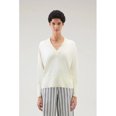 Woolrich COTTON CASHMERE V-NECK biela